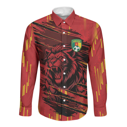 Custom Cameroon Red Lion Long Sleeve Button Shirt Africa Football Champion Series 2026