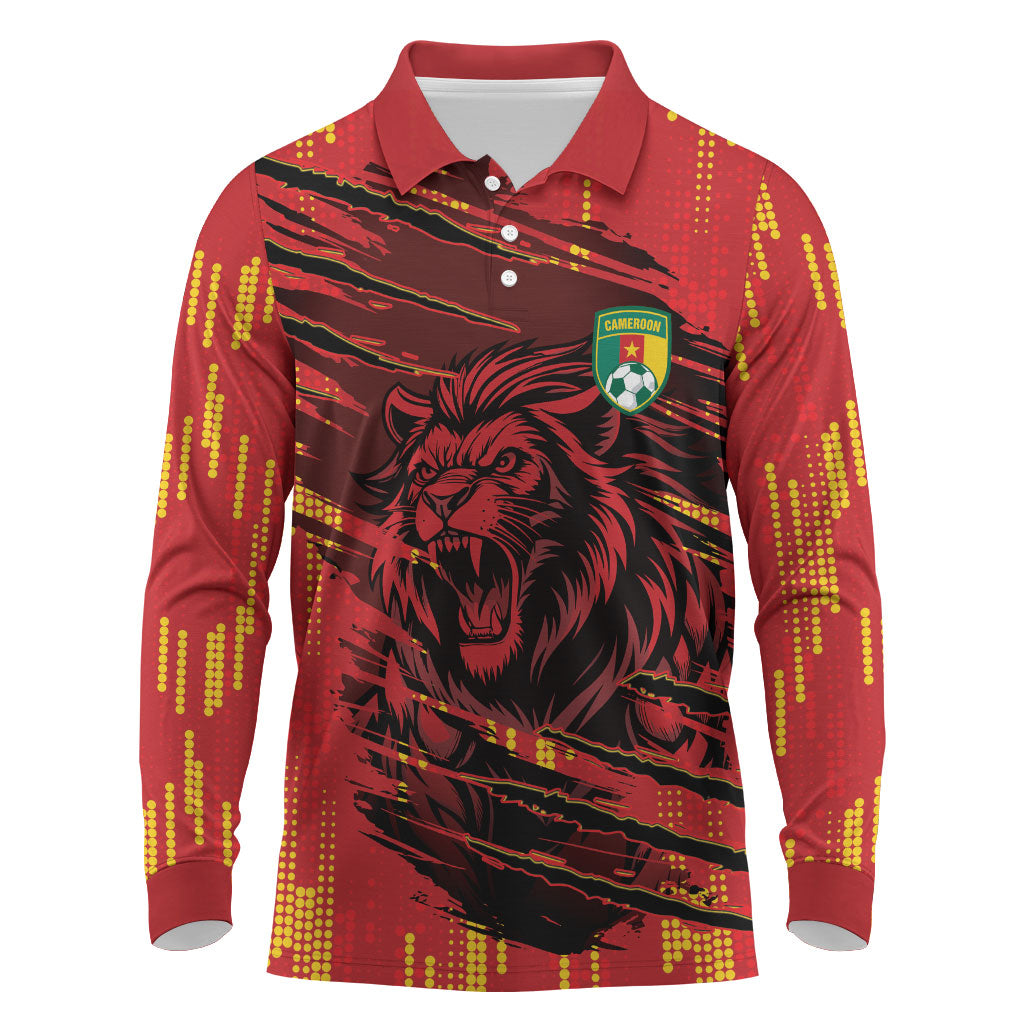 Custom Cameroon Red Lion Long Sleeve Polo Shirt Africa Football Champion Series 2026