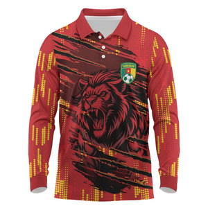 Custom Cameroon Red Lion Long Sleeve Polo Shirt Africa Football Champion Series 2026