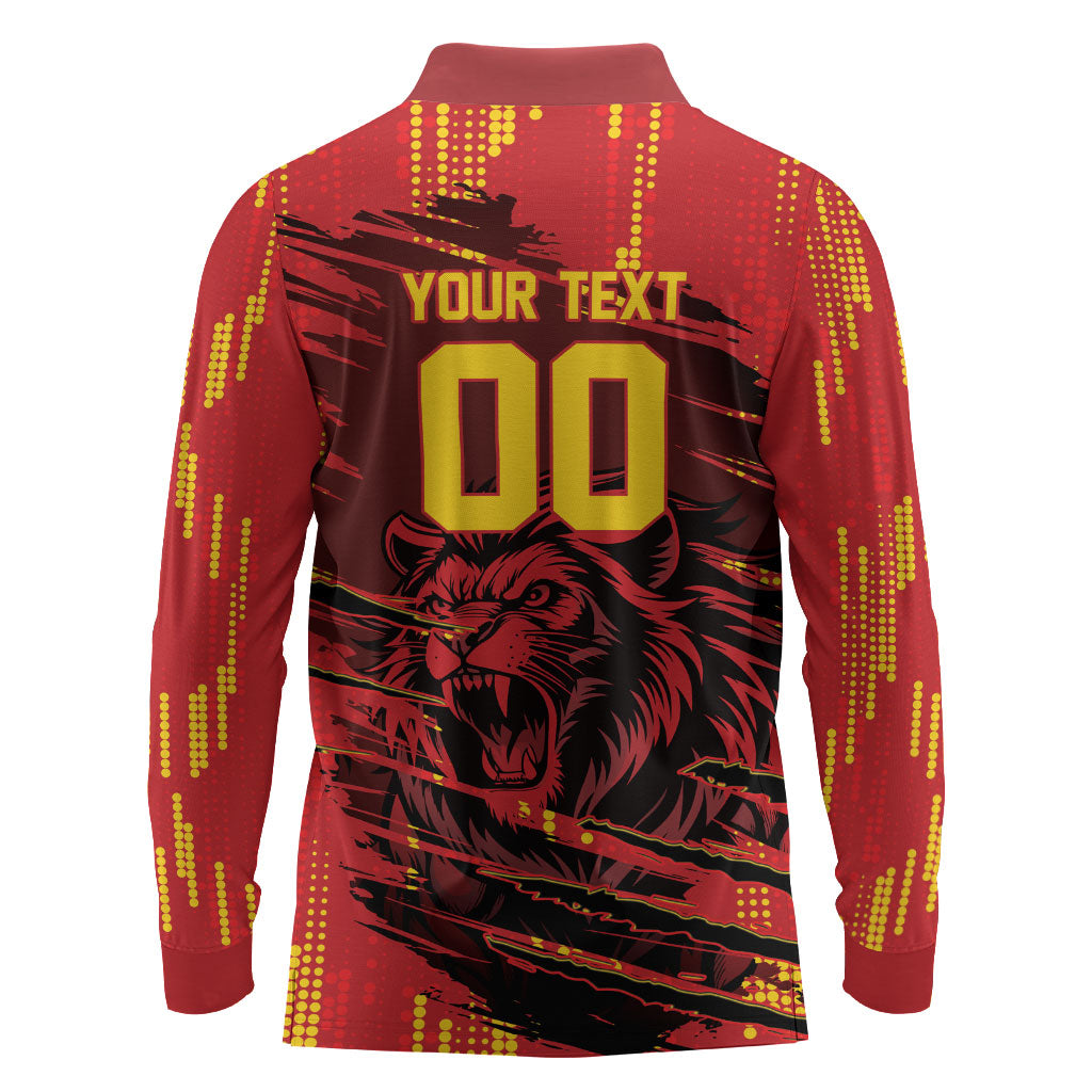 Custom Cameroon Red Lion Long Sleeve Polo Shirt Africa Football Champion Series 2026