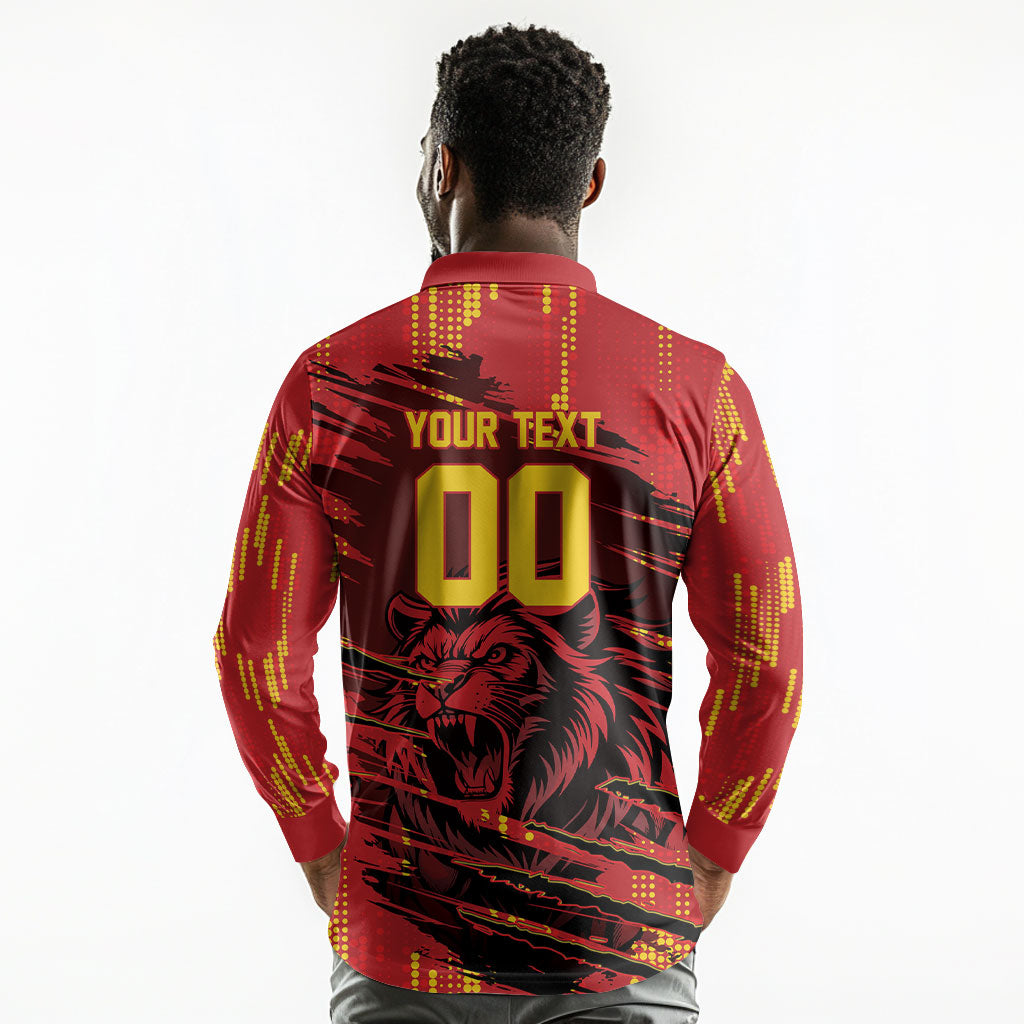 Custom Cameroon Red Lion Long Sleeve Polo Shirt Africa Football Champion Series 2026