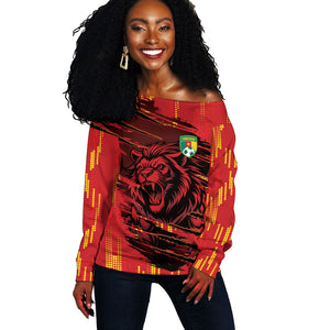 Custom Cameroon Red Lion Off Shoulder Sweater Africa Football Champion Series 2026