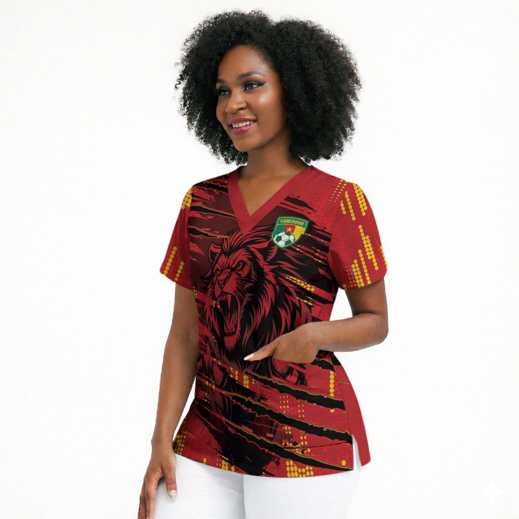 Custom Cameroon Red Lion Scrub Top Africa Football Champion Series 2026