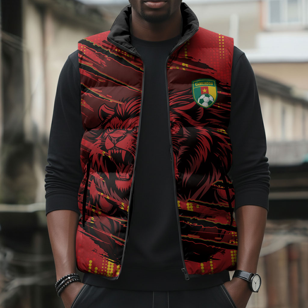 Custom Cameroon Red Lion Sleeveless Puffer Jacket Africa Football Champion Series 2026