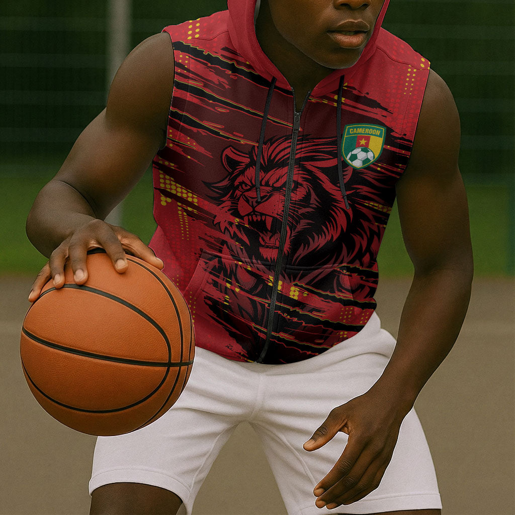 Custom Cameroon Red Lion Sleeveless Zip Hoodie Africa Football Champion Series 2026