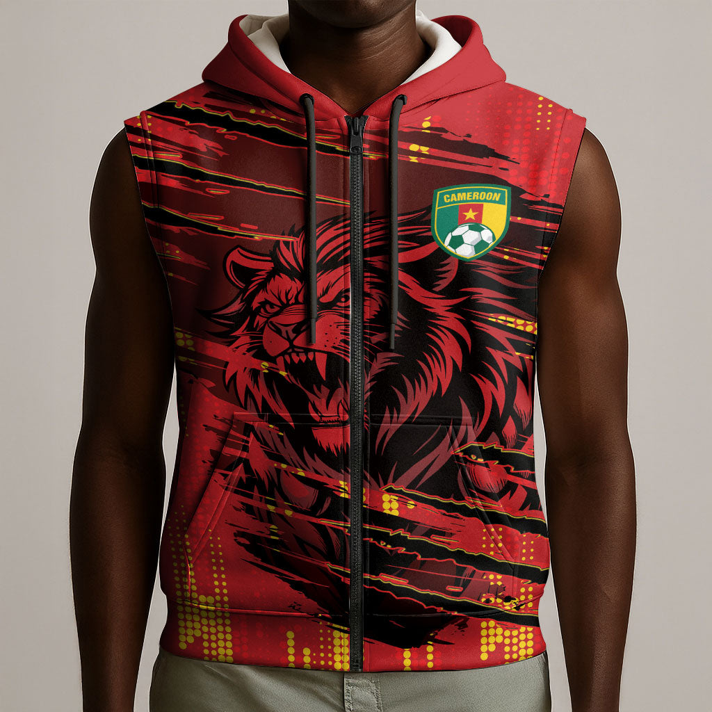 Custom Cameroon Red Lion Sleeveless Zip Hoodie Africa Football Champion Series 2026