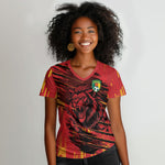 Custom Cameroon Red Lion Women V-Neck T-Shirt Africa Football Champion Series 2026