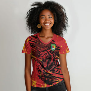 Custom Cameroon Red Lion Women V-Neck T-Shirt Africa Football Champion Series 2026