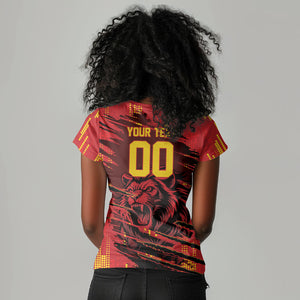 Custom Cameroon Red Lion Women V-Neck T-Shirt Africa Football Champion Series 2026