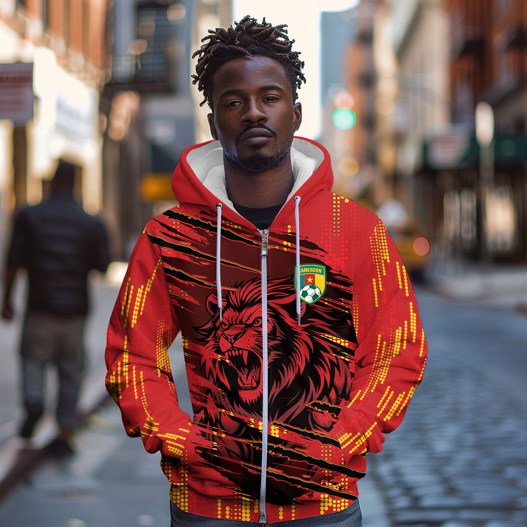 Custom Cameroon Red Lion Zip Hoodie Africa Football Champion Series 2026