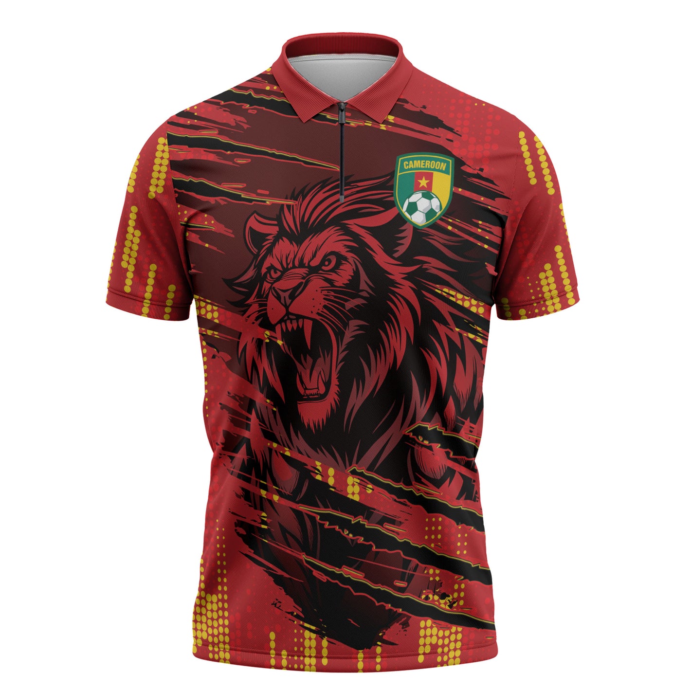 Custom Cameroon Red Lion Zipper Polo Shirt Africa Football Champion Series 2026