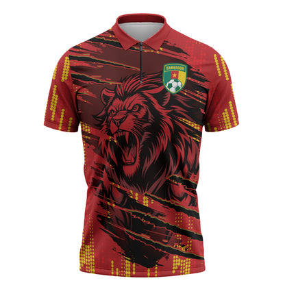 Custom Cameroon Red Lion Zipper Polo Shirt Africa Football Champion Series 2026