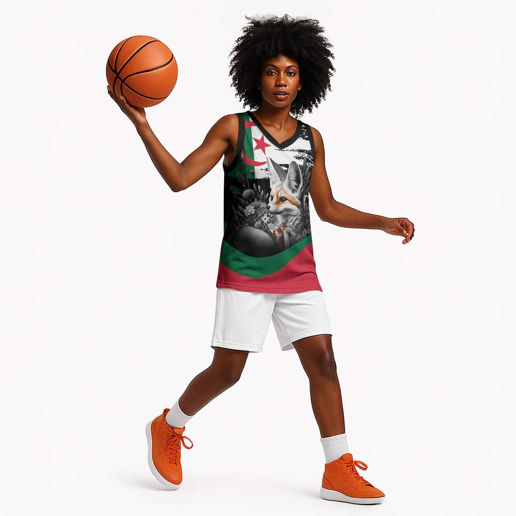 Personalized Algeria Basketball Jersey Algerian Flag With a Fennec Fox - African Pride