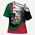 Personalized Algeria Cross Shoulder Shirt Algerian Flag With a Fennec Fox - African Pride