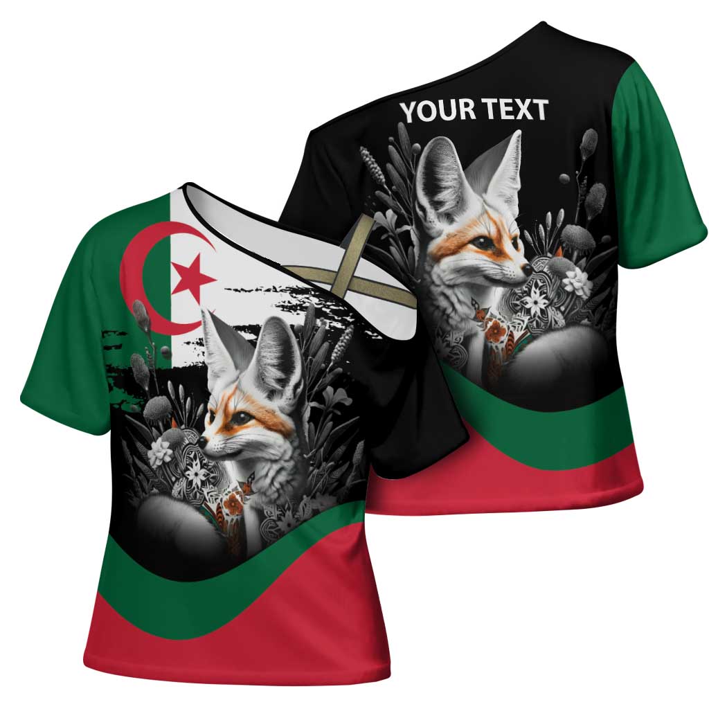Personalized Algeria Cross Shoulder Shirt Algerian Flag With a Fennec Fox - African Pride