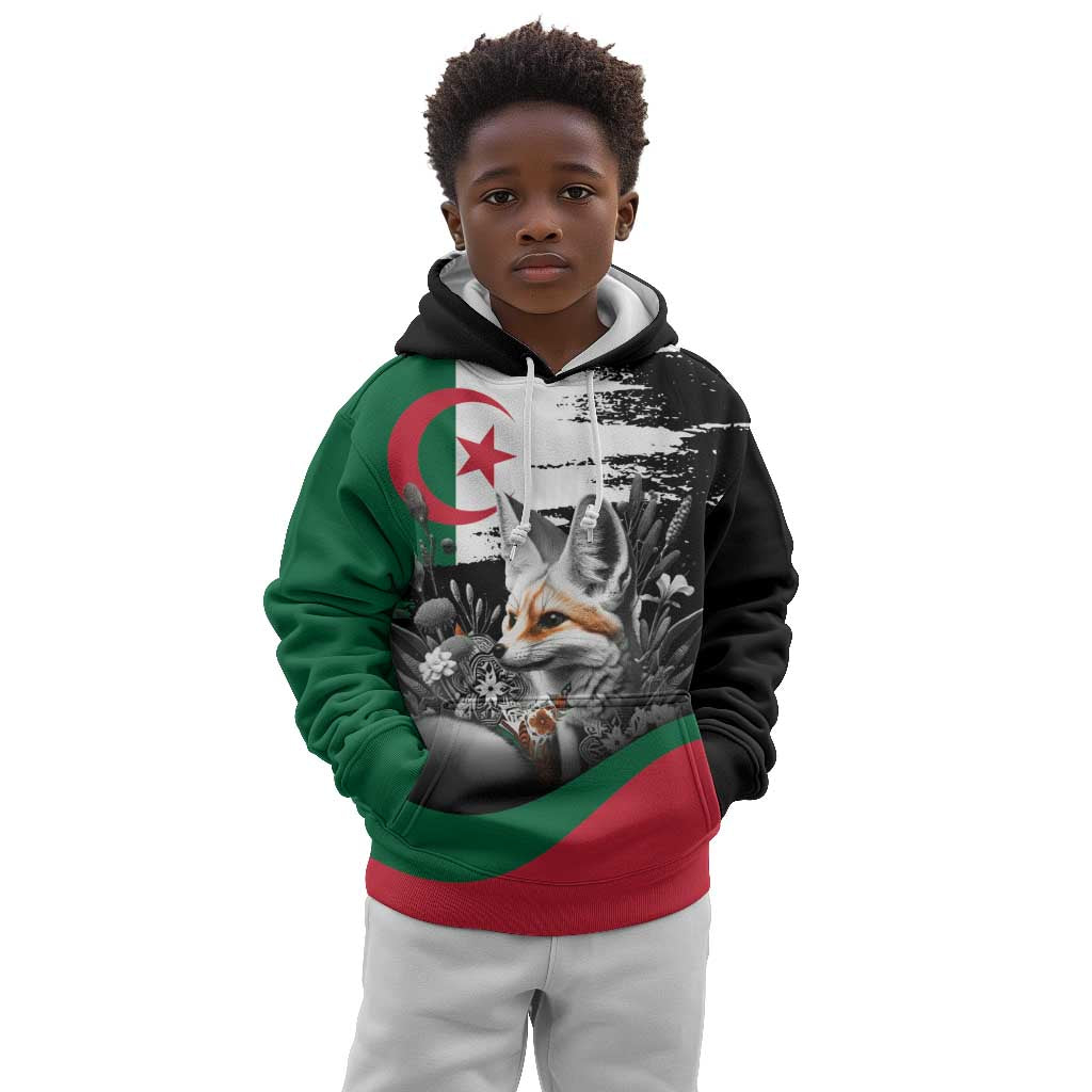 Personalized Algeria Kid Hoodie Algerian Flag With a Fennec Fox - African Pride