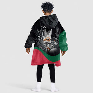 Personalized Algeria Kid Wearable Blanket Hoodie Algerian Flag With a Fennec Fox - African Pride