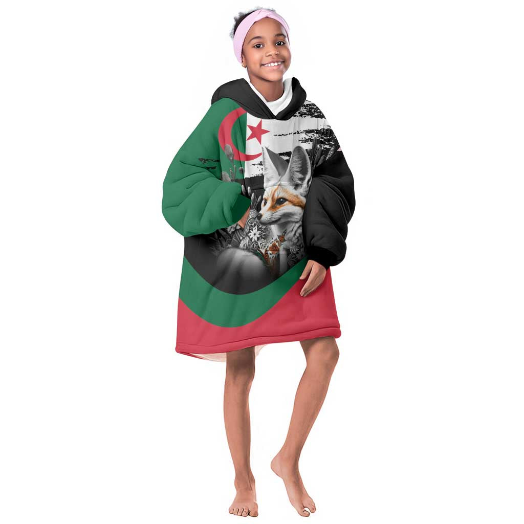 Personalized Algeria Kid Wearable Blanket Hoodie Algerian Flag With a Fennec Fox - African Pride