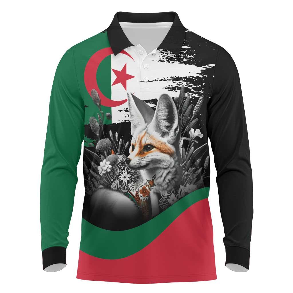 Personalized Algeria Long Sleeve Polo Shirt Algerian Flag With a Fennec Fox - African Pride