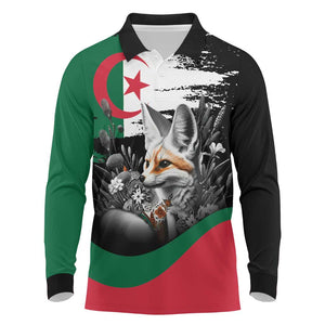 Personalized Algeria Long Sleeve Polo Shirt Algerian Flag With a Fennec Fox - African Pride