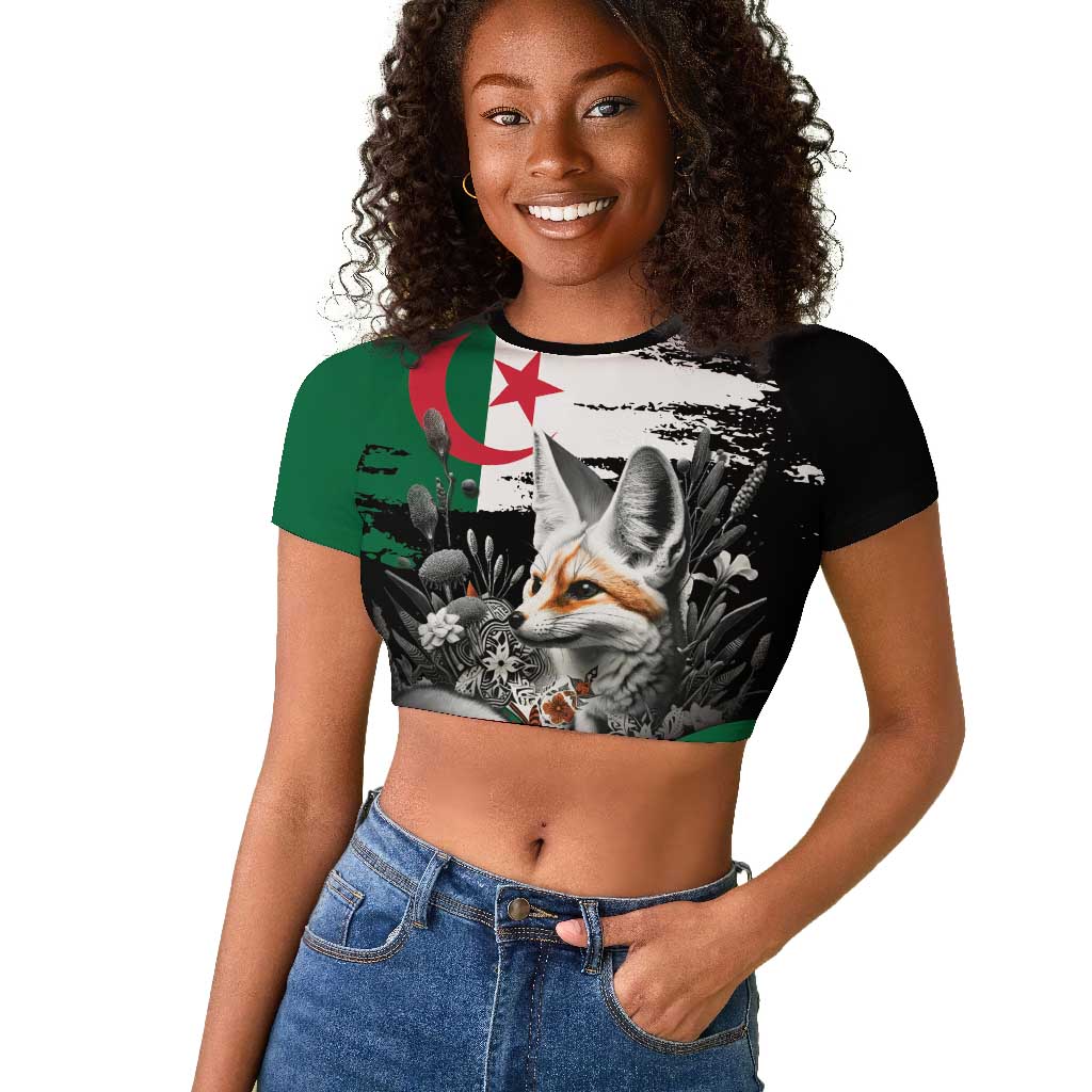 Personalized Algeria Raglan Cropped T shirt Algerian Flag With a Fennec Fox LT9