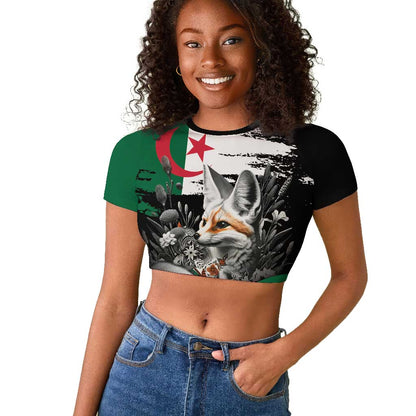 Personalized Algeria Raglan Cropped T shirt Algerian Flag With a Fennec Fox LT9