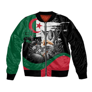 Personalized Algeria Sleeve Zip Bomber Jacket Algerian Flag With a Fennec Fox - African Pride