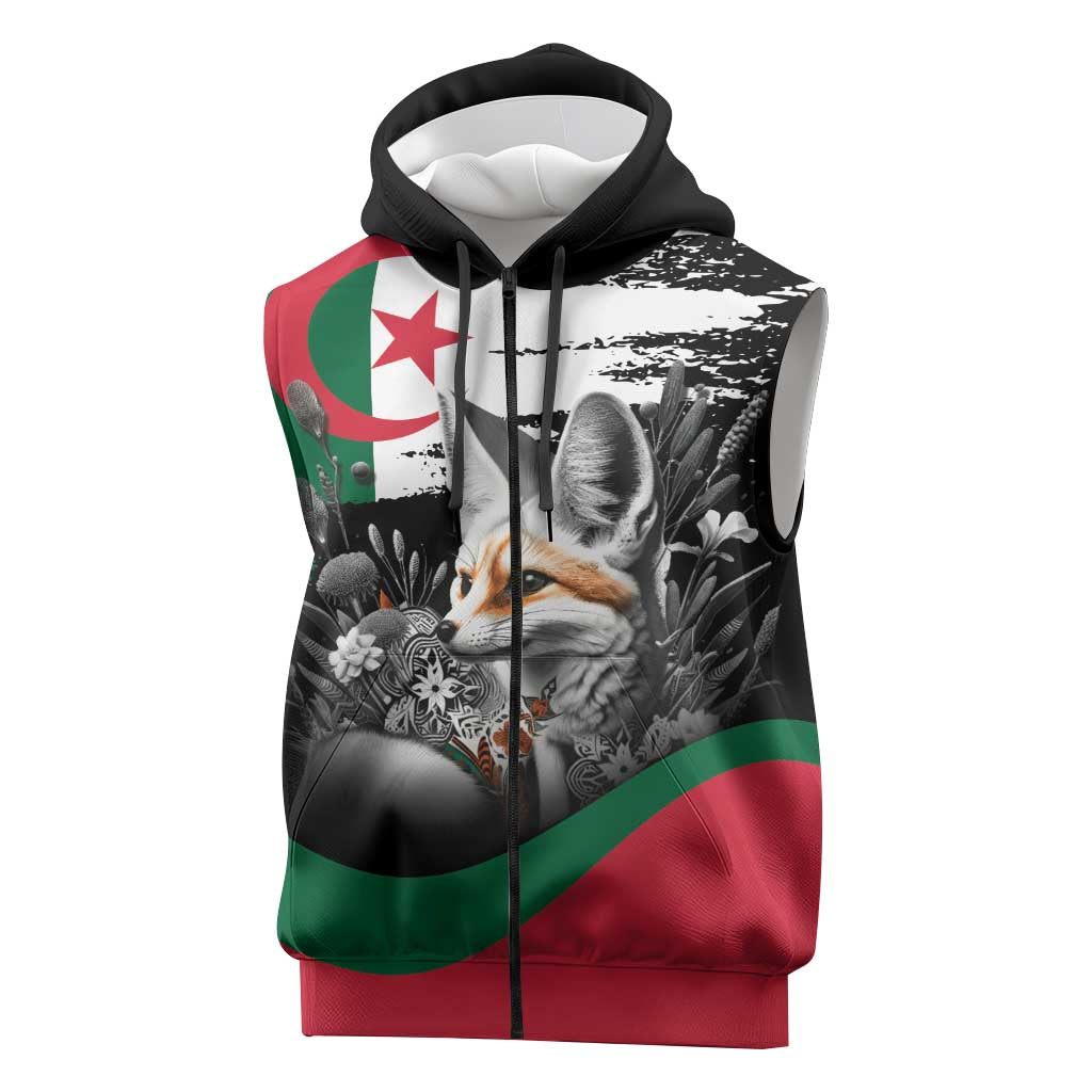 Personalized Algeria Sleeveless Zip Hoodie Algerian Flag With a Fennec Fox - African Pride