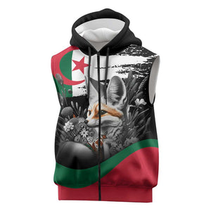 Personalized Algeria Sleeveless Zip Hoodie Algerian Flag With a Fennec Fox - African Pride