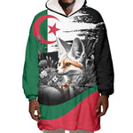 Personalized Algeria Wearable Blanket Hoodie Algerian Flag With a Fennec Fox - African Pride