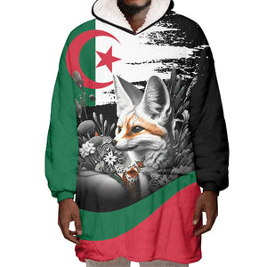 Personalized Algeria Wearable Blanket Hoodie Algerian Flag With a Fennec Fox - African Pride
