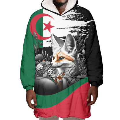 Personalized Algeria Wearable Blanket Hoodie Algerian Flag With a Fennec Fox - African Pride