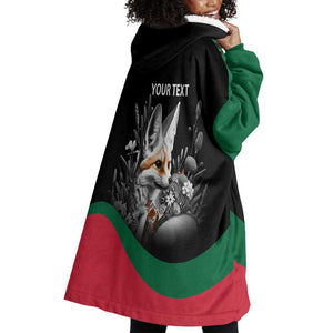 Personalized Algeria Wearable Blanket Hoodie Algerian Flag With a Fennec Fox - African Pride