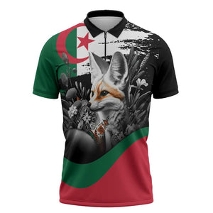 Personalized Algeria Zipper Polo Shirt Algerian Flag With a Fennec Fox - African Pride