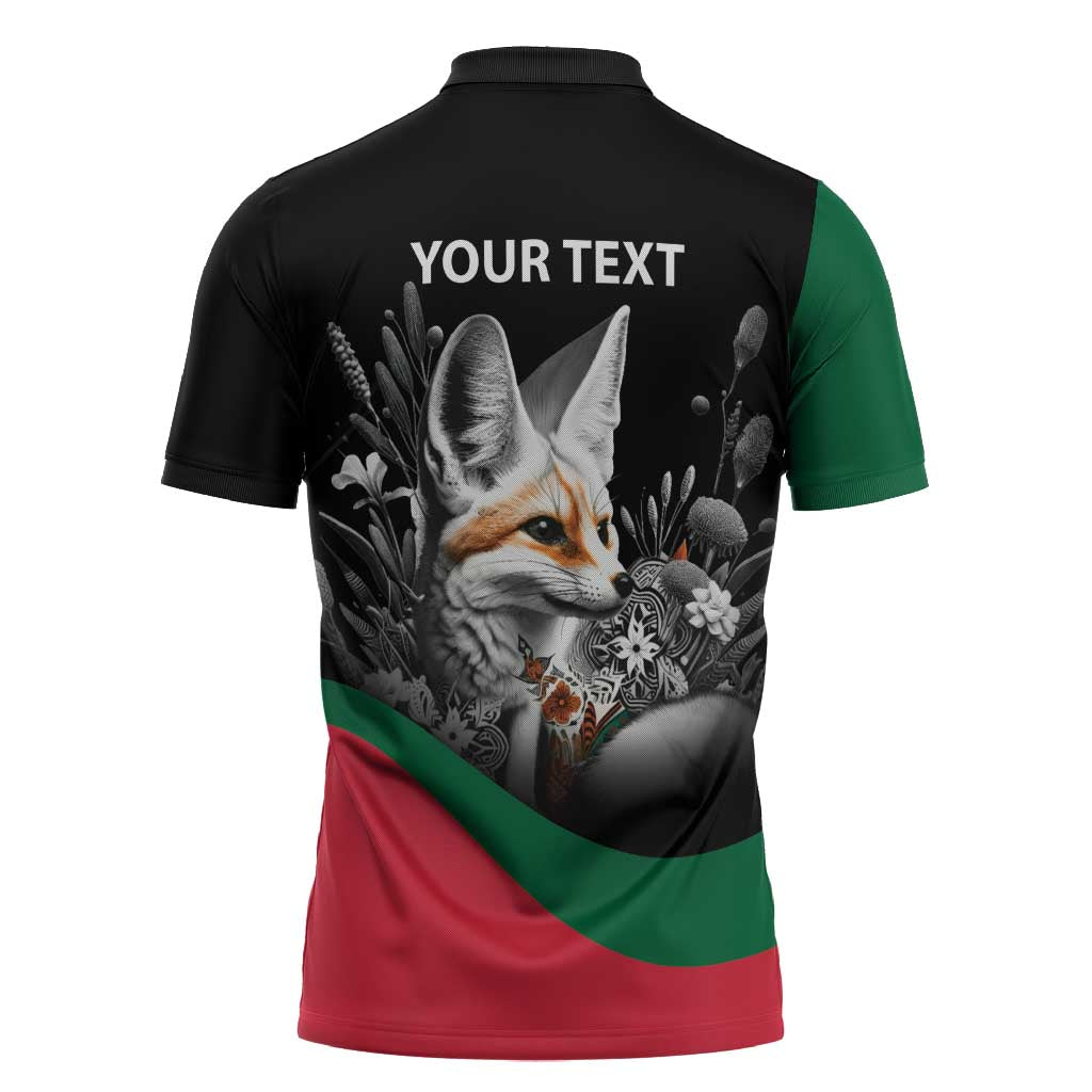 Personalized Algeria Zipper Polo Shirt Algerian Flag With a Fennec Fox - African Pride