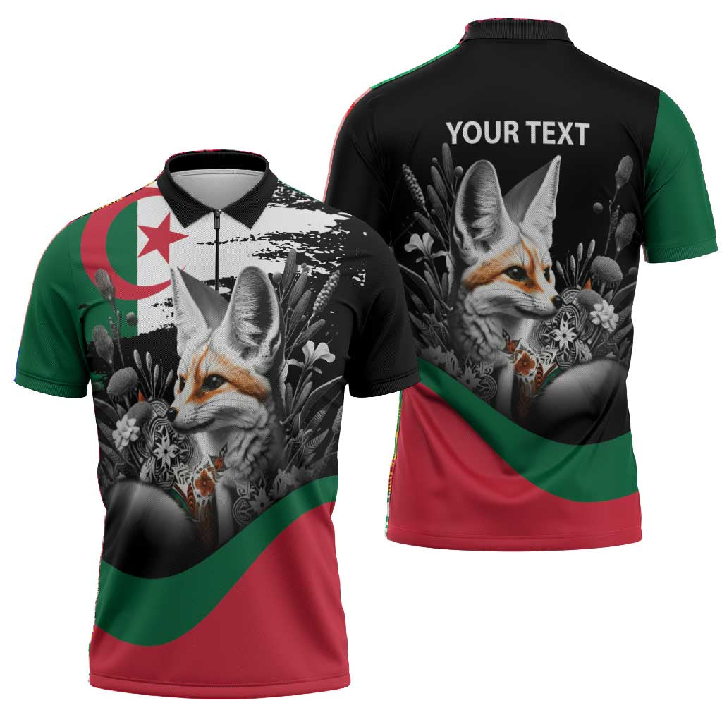 Personalized Algeria Zipper Polo Shirt Algerian Flag With a Fennec Fox - African Pride