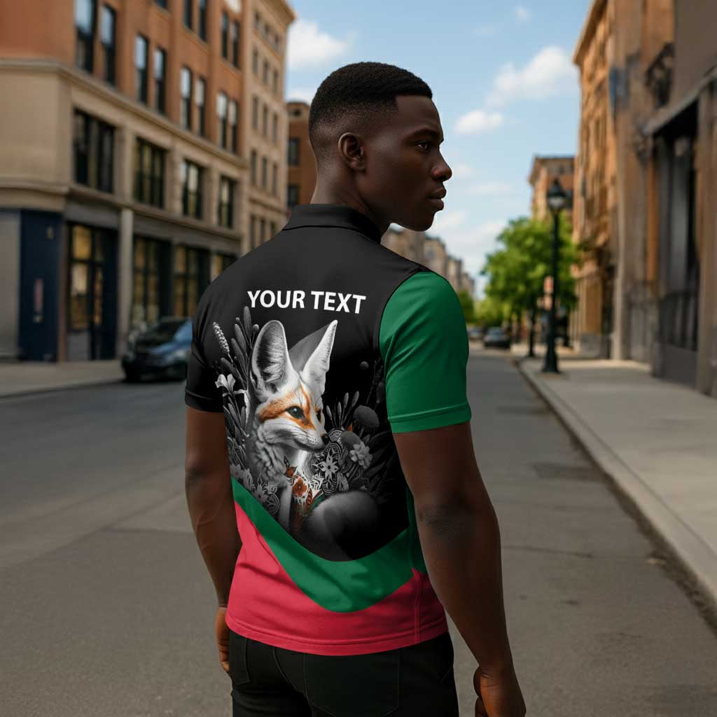 Personalized Algeria Zipper Polo Shirt Algerian Flag With a Fennec Fox - African Pride