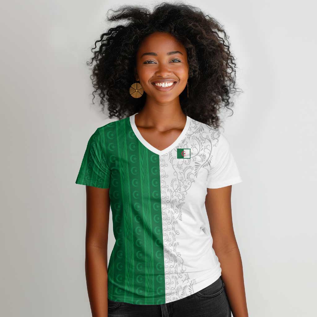World Football 2026 Algeria Custom Women V-Neck T-Shirt Algeria Culture Heritage - African Pride