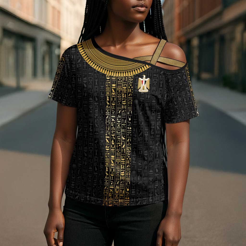 World Football 2026 Egypt Custom Cross Shoulder Shirt Ancient Egyptian Hieroglyphs - African Pride