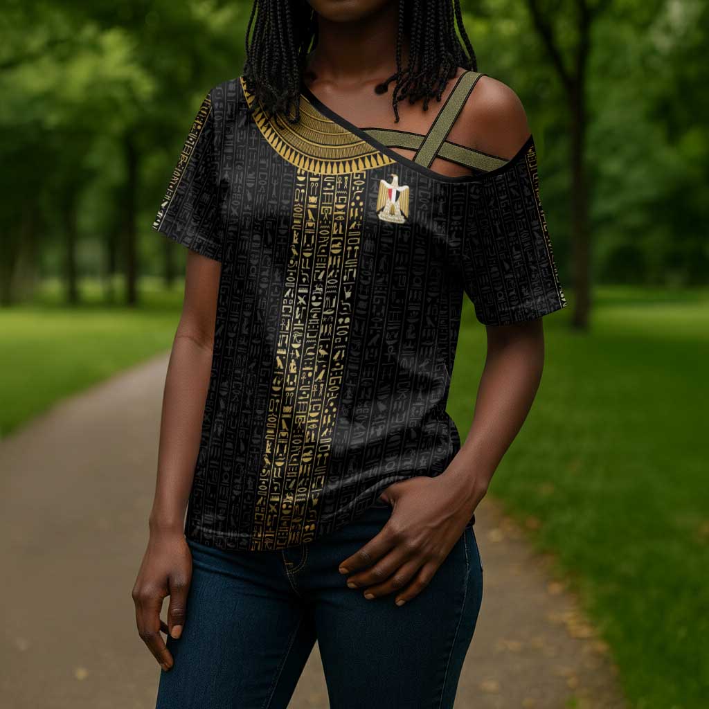 World Football 2026 Egypt Custom Cross Shoulder Shirt Ancient Egyptian Hieroglyphs - African Pride