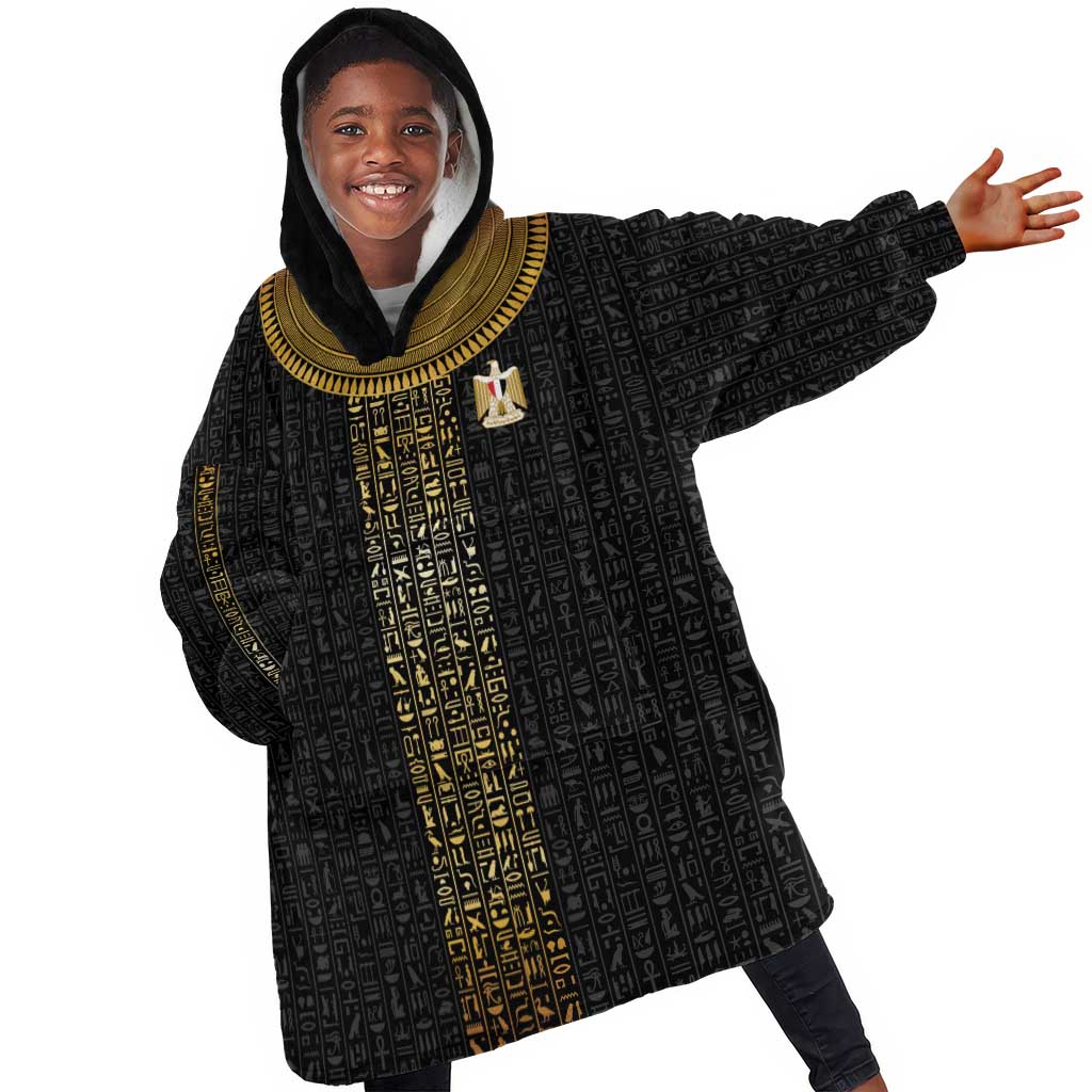 World Football 2026 Egypt Custom Kid Wearable Blanket Hoodie Ancient Egyptian Hieroglyphs - African Pride