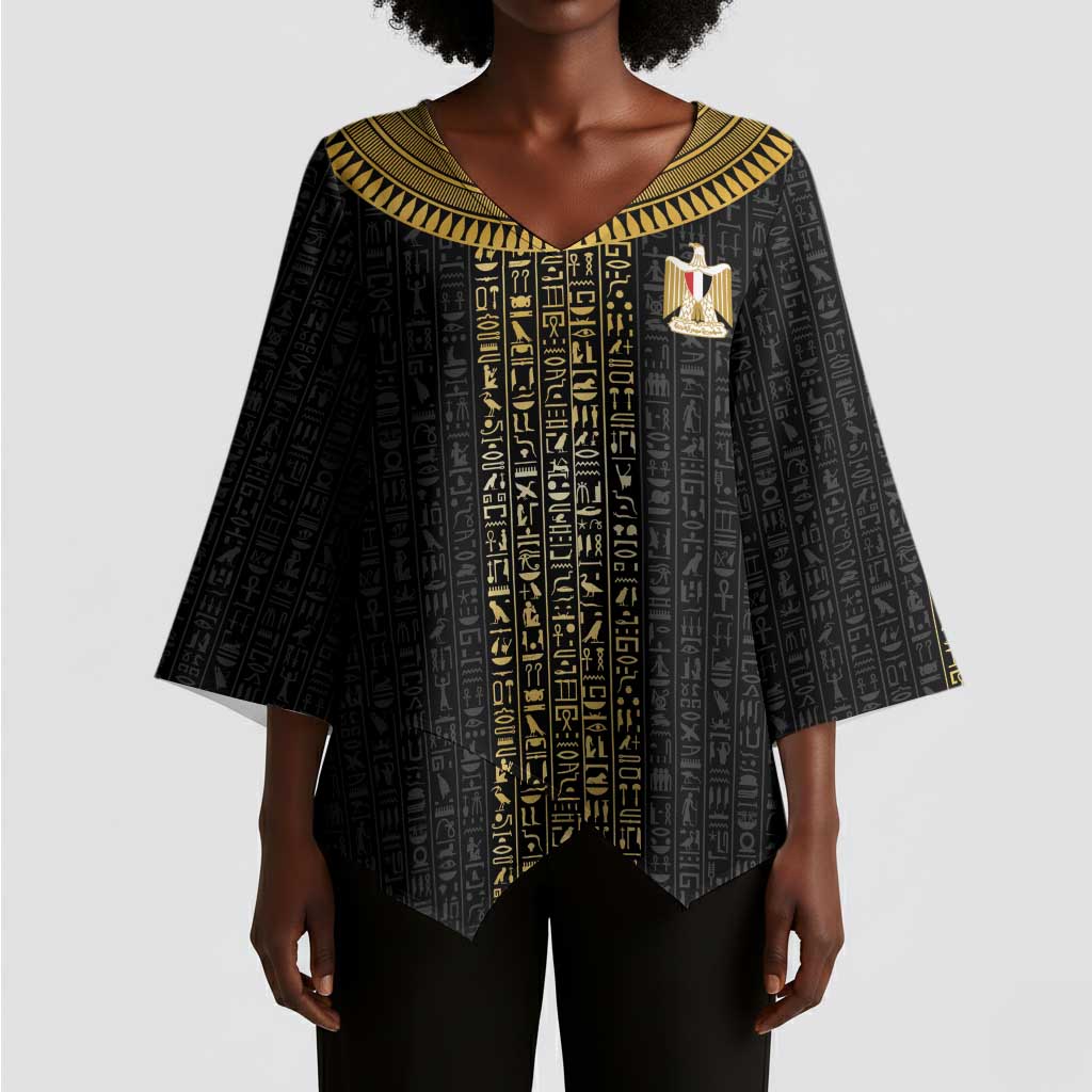 World Football 2026 Egypt Custom Kimono Sleeve Blouse Ancient Egyptian Hieroglyphs - African Pride