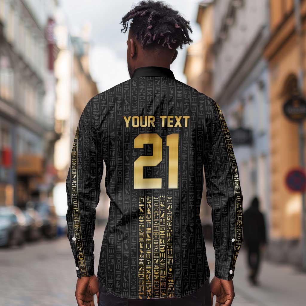 World Football 2026 Egypt Custom Long Sleeve Button Shirt Ancient Egyptian Hieroglyphs - African Pride