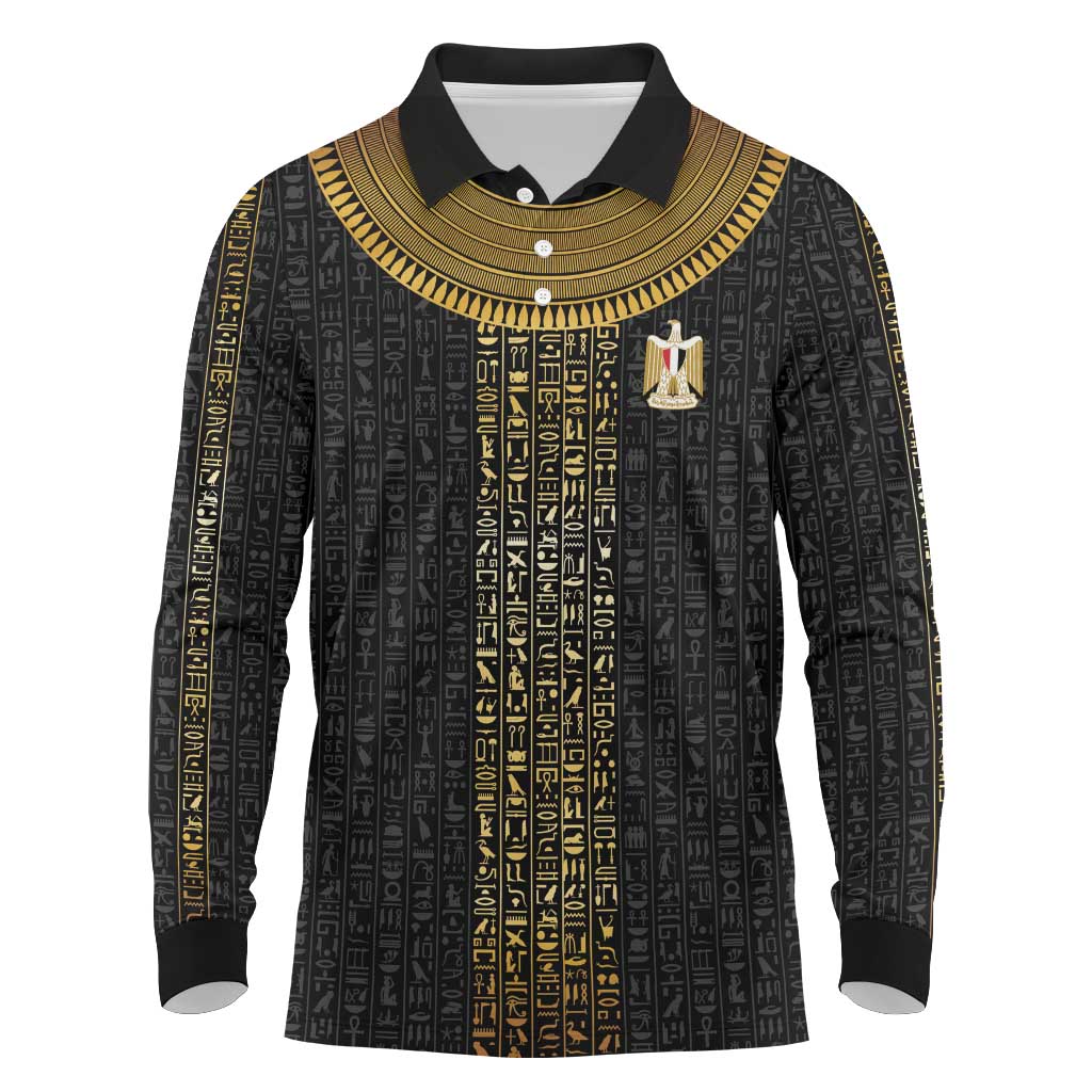 World Football 2026 Egypt Custom Long Sleeve Polo Shirt Ancient Egyptian Hieroglyphs - African Pride