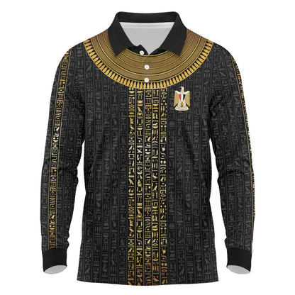 World Football 2026 Egypt Custom Long Sleeve Polo Shirt Ancient Egyptian Hieroglyphs - African Pride
