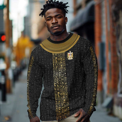 World Football 2026 Egypt Custom Long Sleeve Shirt Ancient Egyptian Hieroglyphs - African Pride