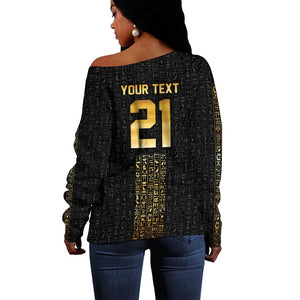 World Football 2026 Egypt Custom Off Shoulder Sweater Ancient Egyptian Hieroglyphs - African Pride