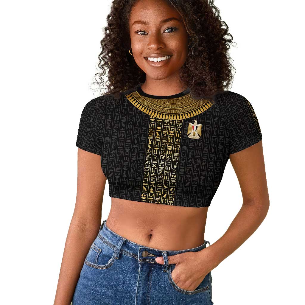 World Football 2026 Egypt Custom Raglan Cropped T shirt Ancient Egyptian Hieroglyphs - African Pride