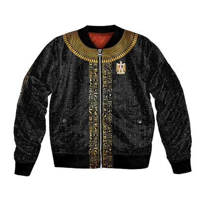 World Football 2026 Egypt Custom Sleeve Zip Bomber Jacket Ancient Egyptian Hieroglyphs - African Pride