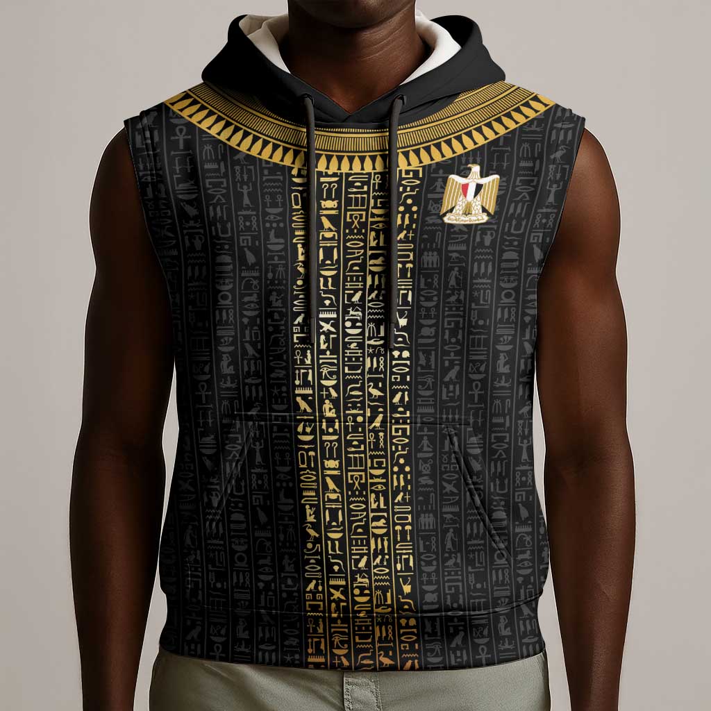 World Football 2026 Egypt Custom Sleeveless Hoodie Ancient Egyptian Hieroglyphs - African Pride